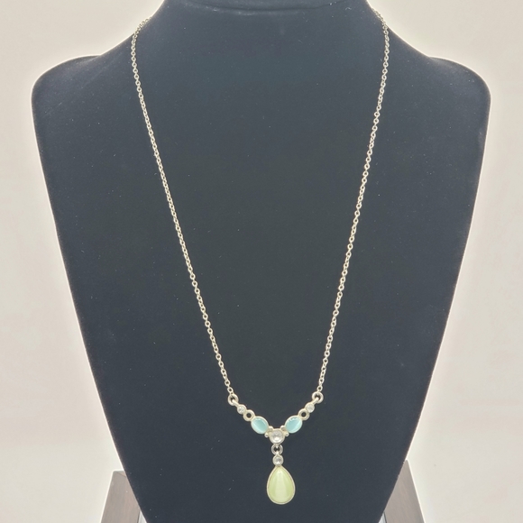 Vintage CH Carolina Herrara Green & Turquoise Gemstones Necklace - Picture 1 of 7